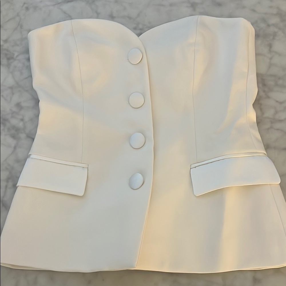 Zara White Strapless Buttoned Top NWOT
